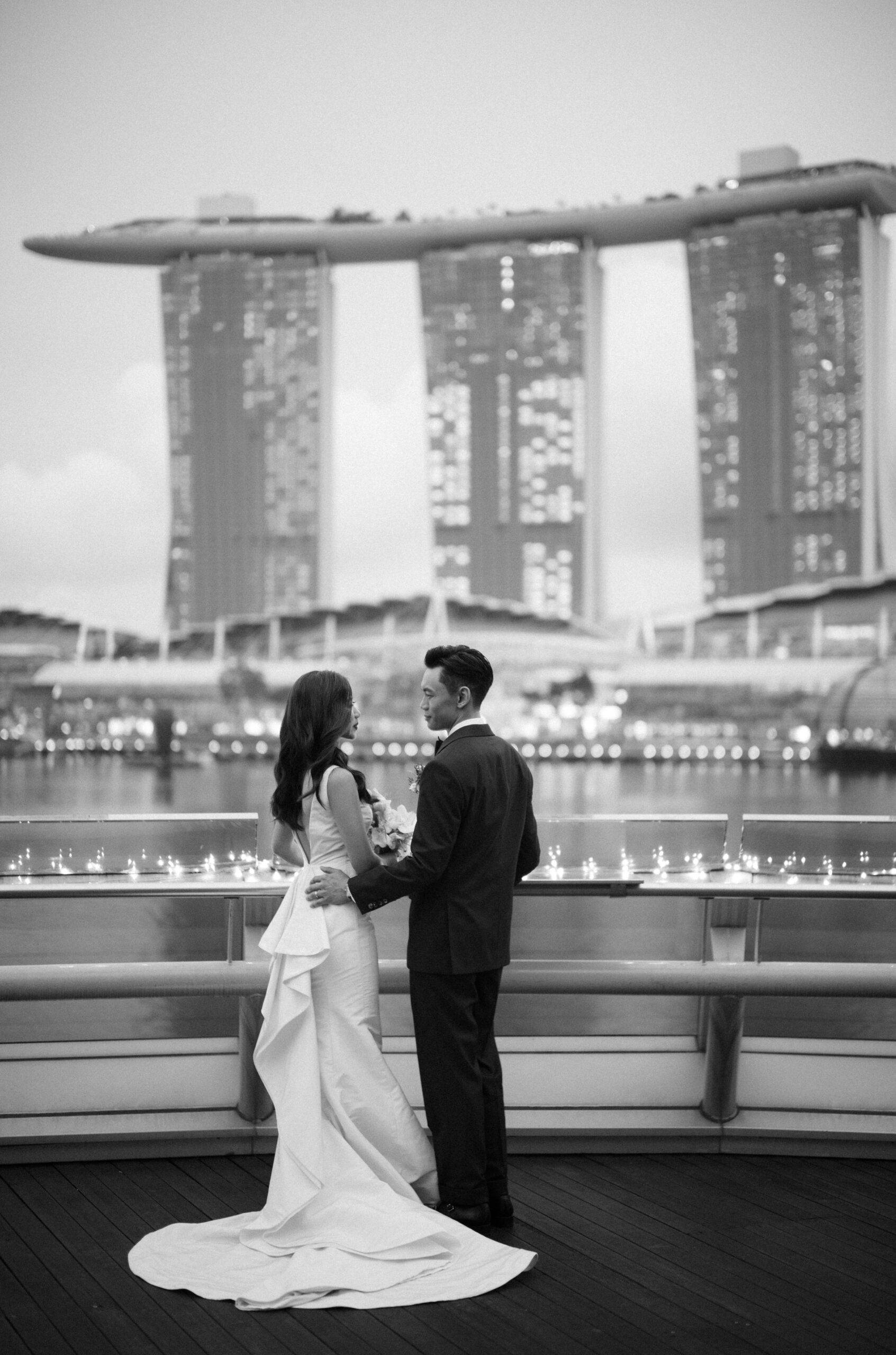 Couple portraits of bride and groom looking at each other